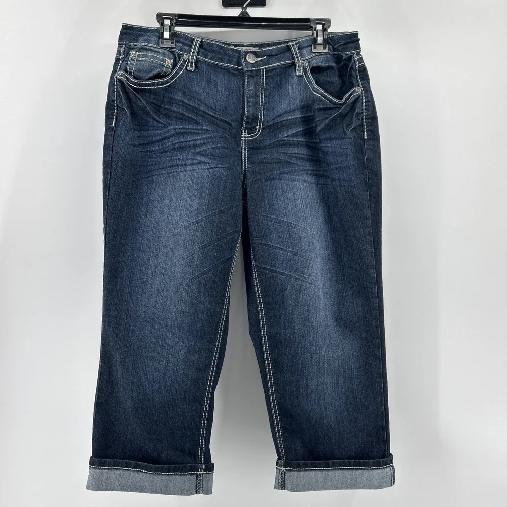 Earl Jean Capris Jeans Women's 14 Blue Denim Stretch Decorative Embellished Y2K - Picture 2 of 12